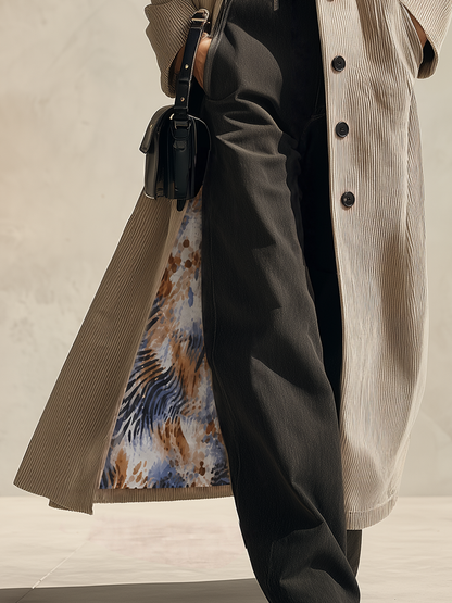 Retro-chic Corduroy Coat With Printed Lining