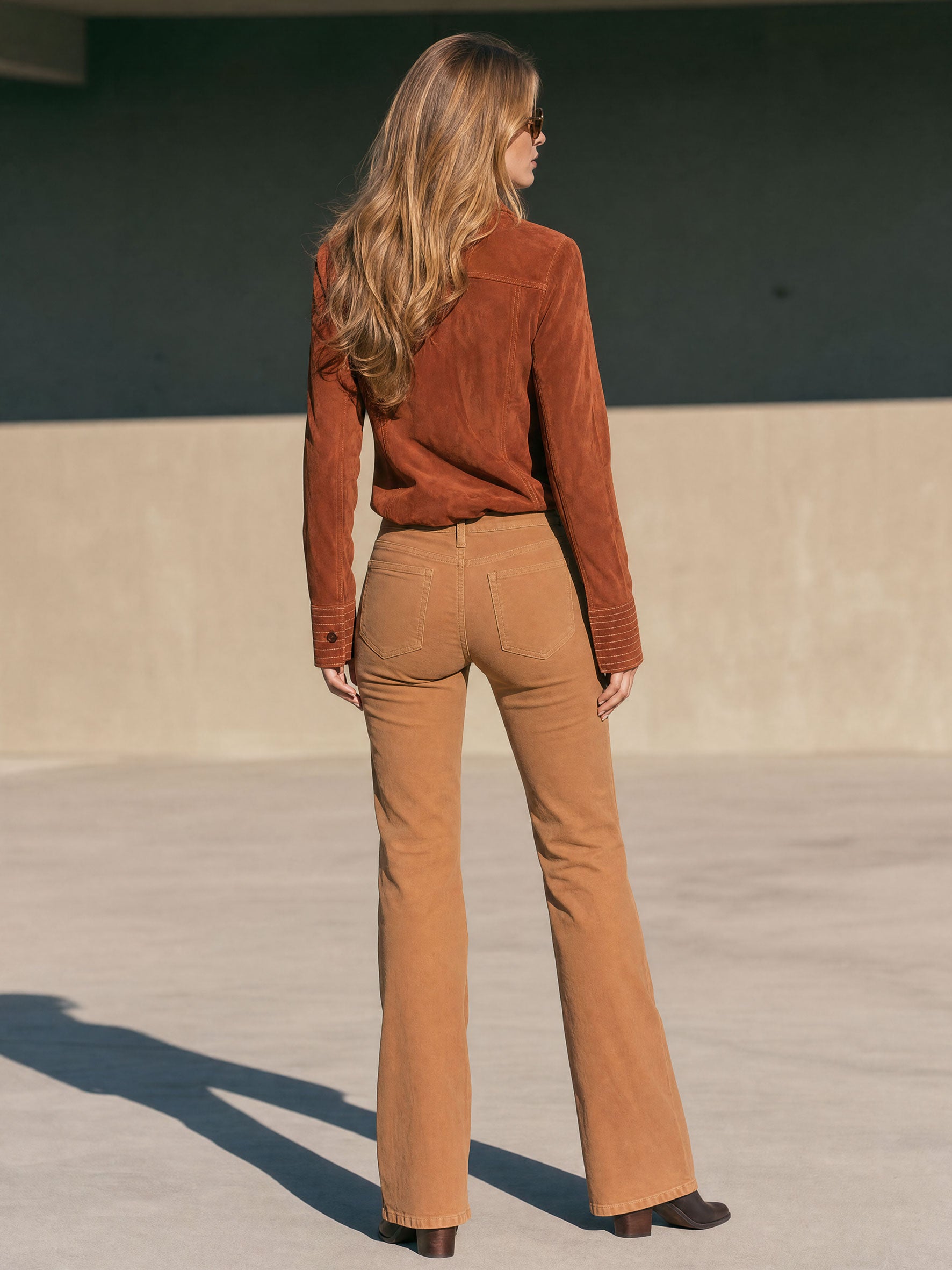 Casual Retro Brick Red Faux Suede Long-sleeved Shirt