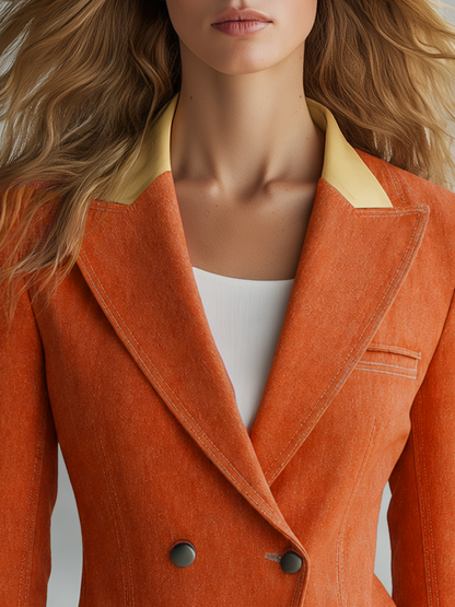 American Vintage Contrast-collar Panel Slim-fit Denim Blazer