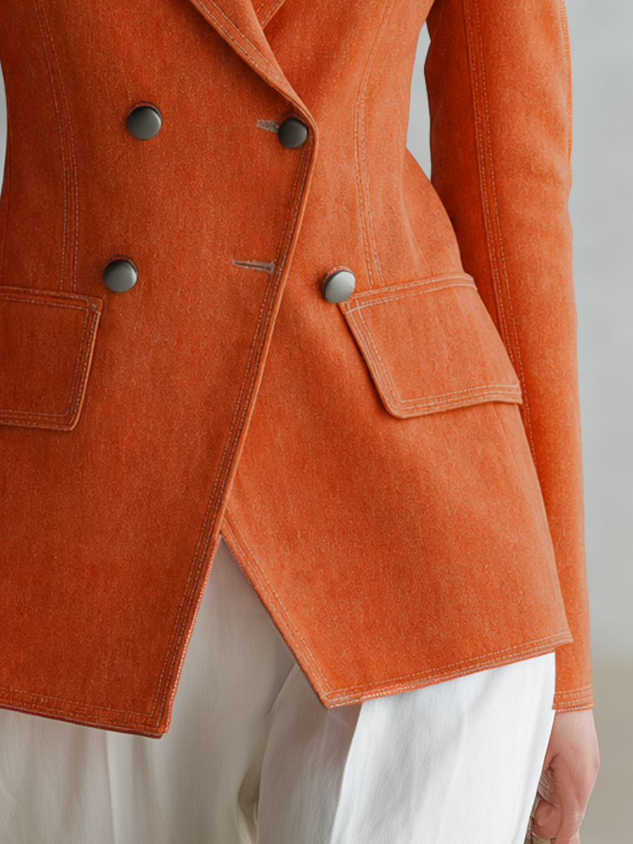 American Vintage Contrast-collar Panel Slim-fit Denim Blazer