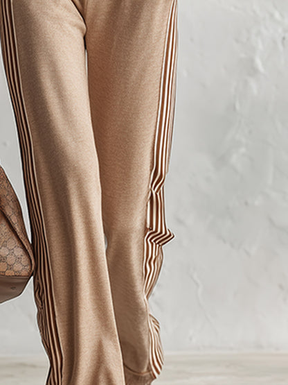 Stylish Casual Khaki Zip-up Hoodie And Pants Set