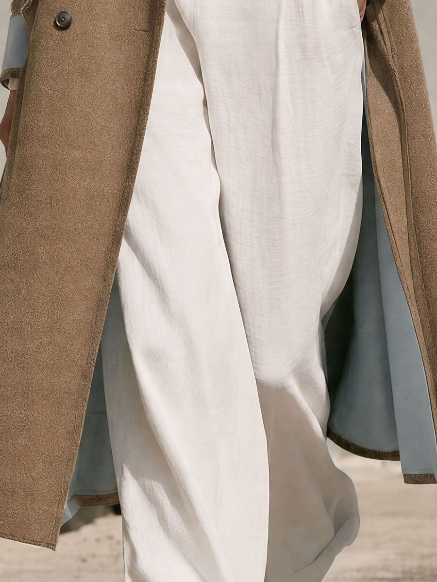 Elegant Retro-style Khaki Tweed Coat With Contrasting Collar