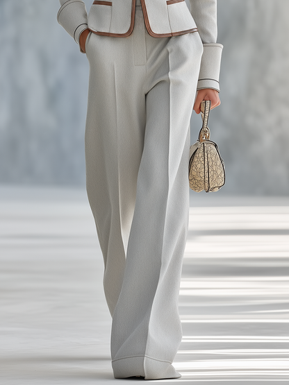 Retro-casual Elegant Wool-blend And PU Leather Patchwork Set