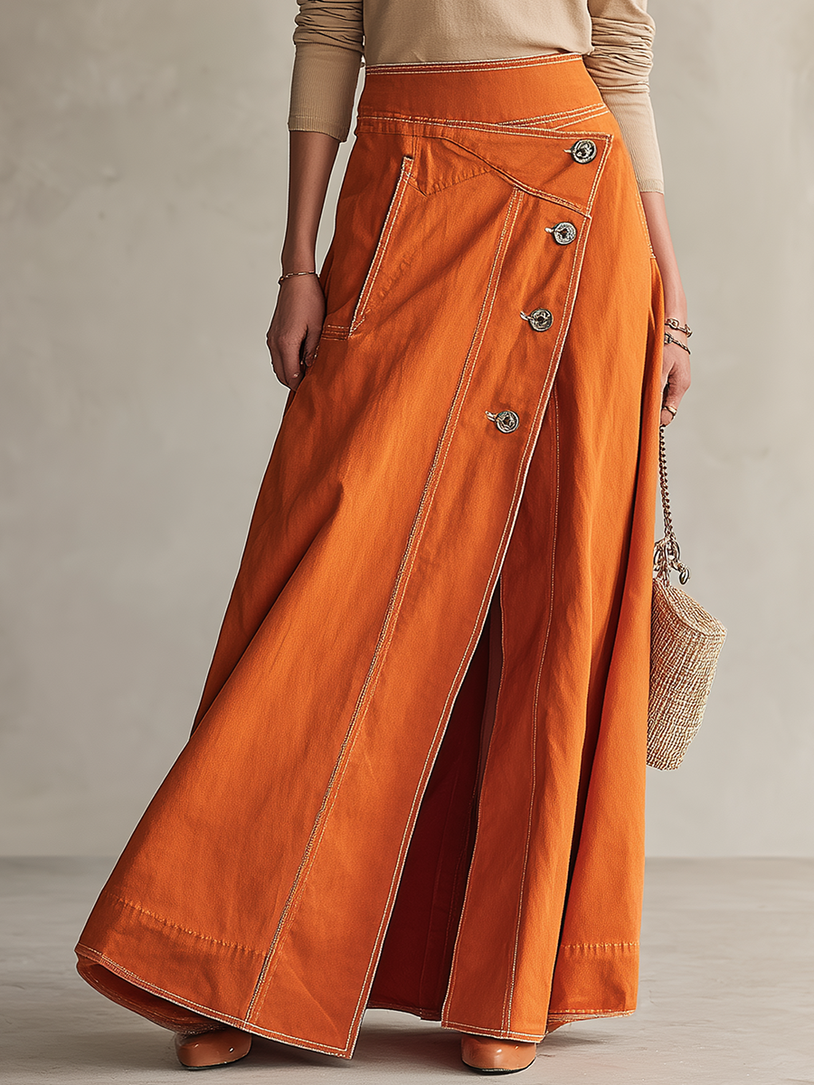 American Vintage Asymmetric Metal-button High-waist Slit Denim Skirt