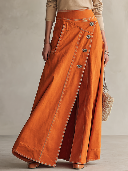 American Vintage Asymmetric Metal-button High-waist Slit Denim Skirt