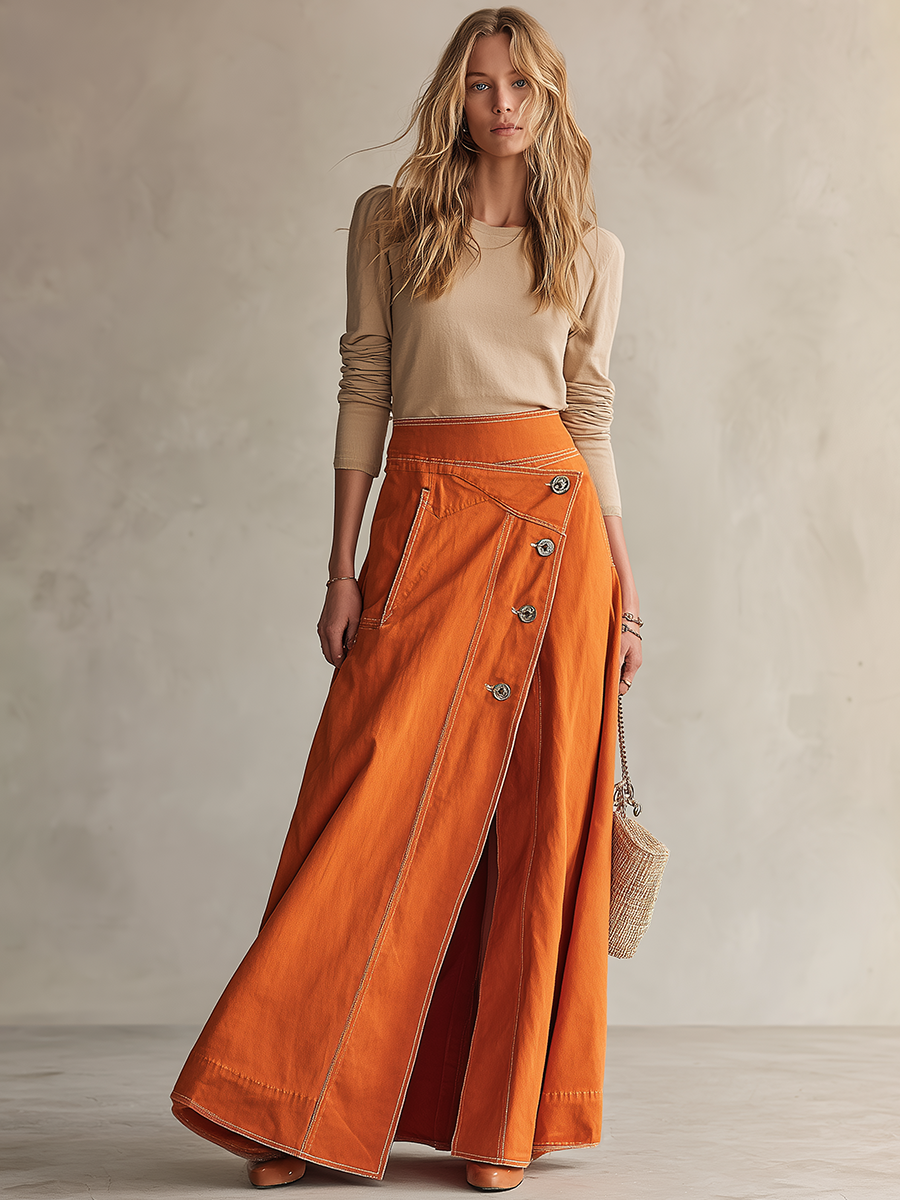 American Vintage Asymmetric Metal-button High-waist Slit Denim Skirt