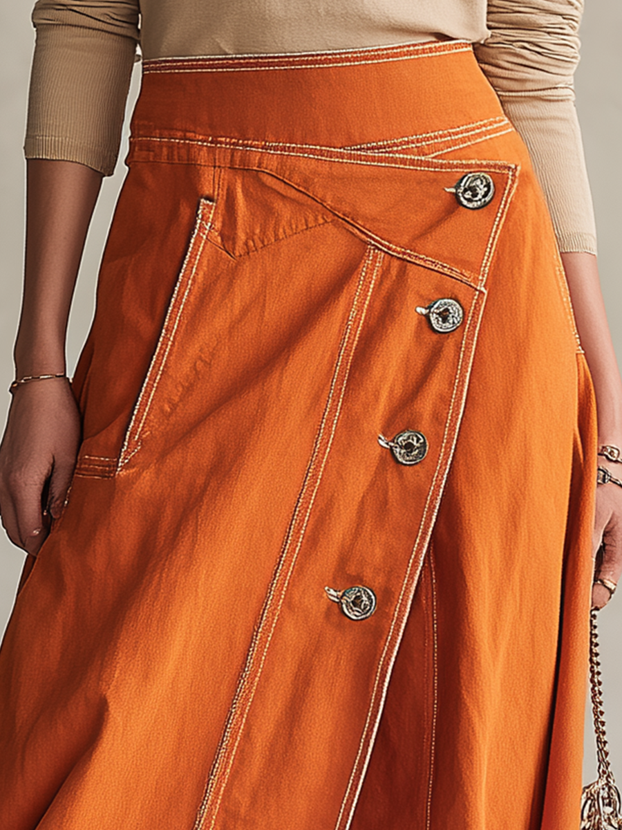 American Vintage Asymmetric Metal-button High-waist Slit Denim Skirt