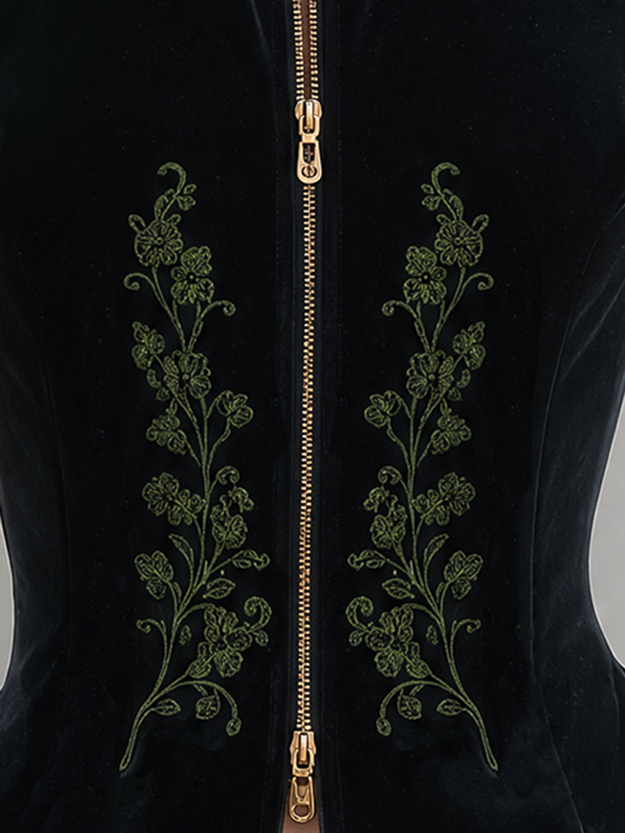 Green Embroidered Velvet Jacket With A Retro Casual And Elegant Style