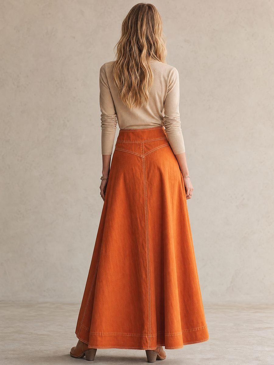 American Vintage Asymmetric Metal-button High-waist Slit Denim Skirt