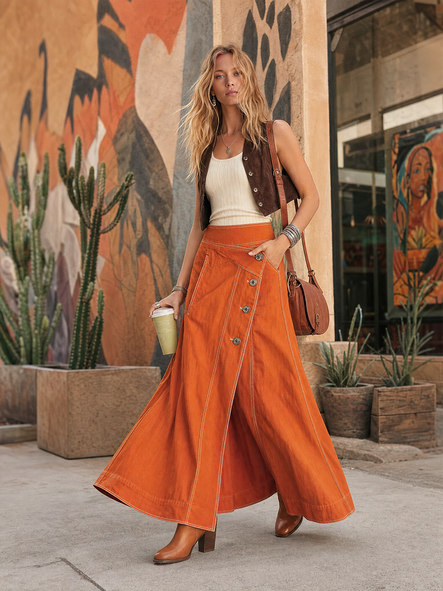 American Vintage Asymmetric Metal-button High-waist Slit Denim Skirt