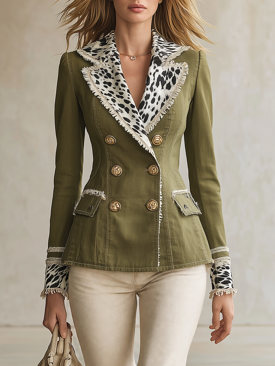 American Western Cow-print Panel Slim-fit Denim Blazer