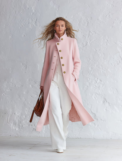 Classic Pink Stand-collar Single-breasted Coat