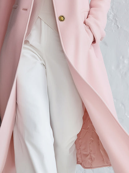 Classic Pink Stand-collar Single-breasted Coat