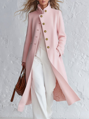 Classic Pink Stand-collar Single-breasted Coat
