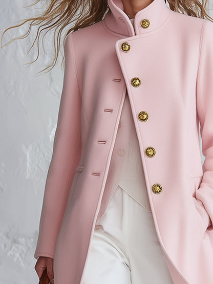 Classic Pink Stand-collar Single-breasted Coat