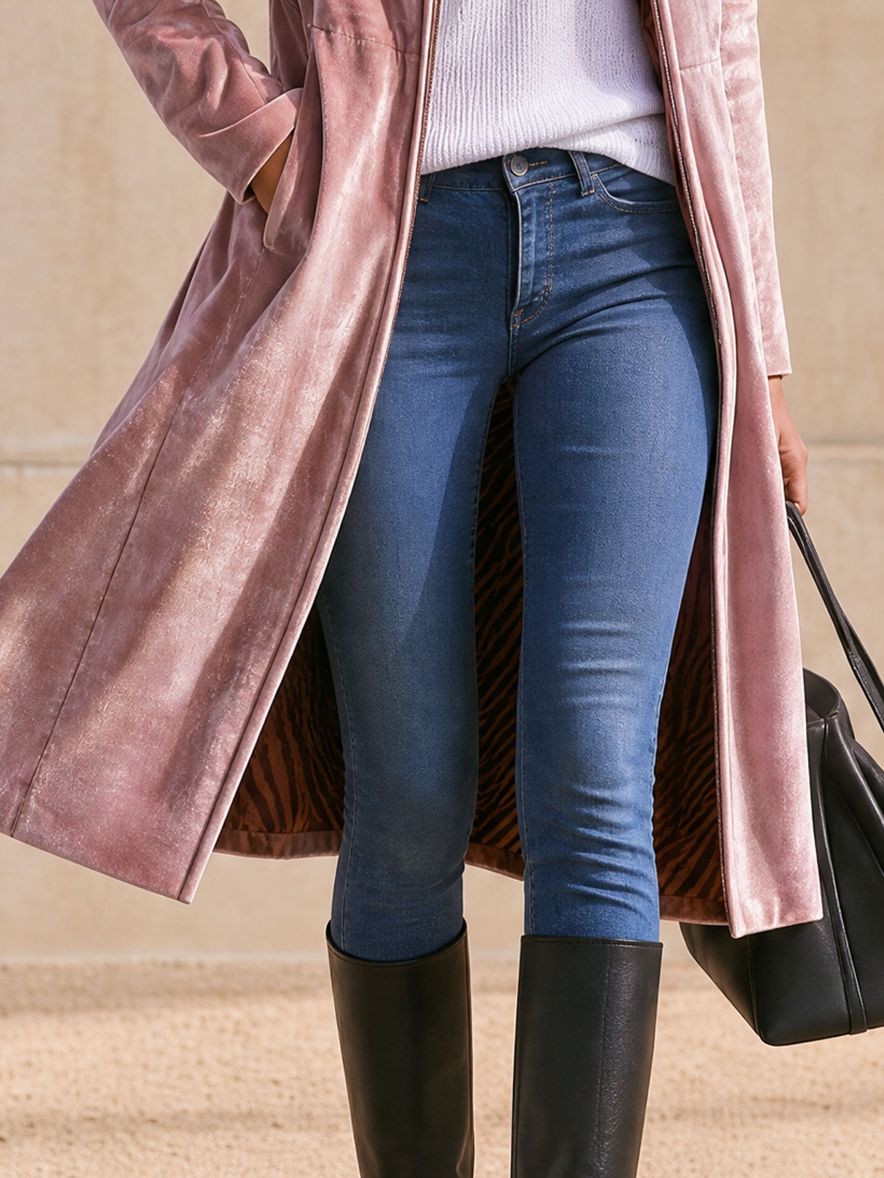 Casual Retro Zebra Print Pink Velvet Mid-length Coat