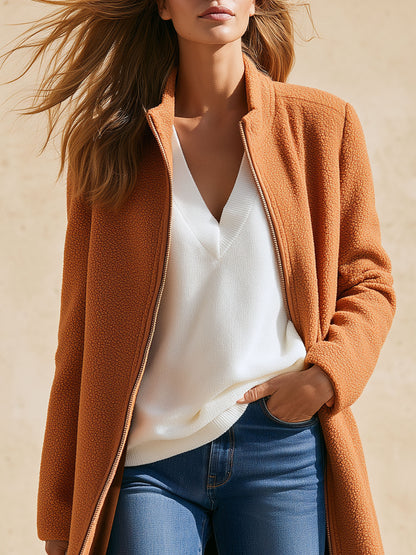 Casual Retro Orange Fleece Brown Faux Suede Lining Coat