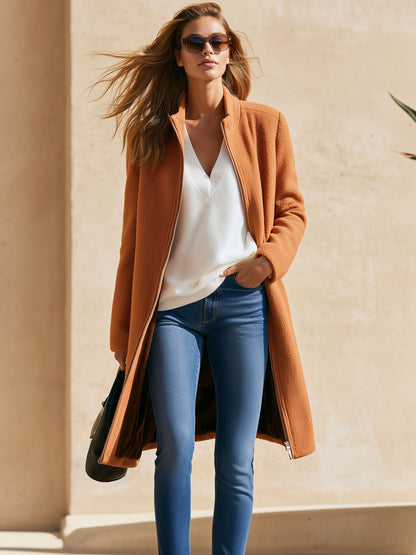 Casual Retro Orange Fleece Brown Faux Suede Lining Coat