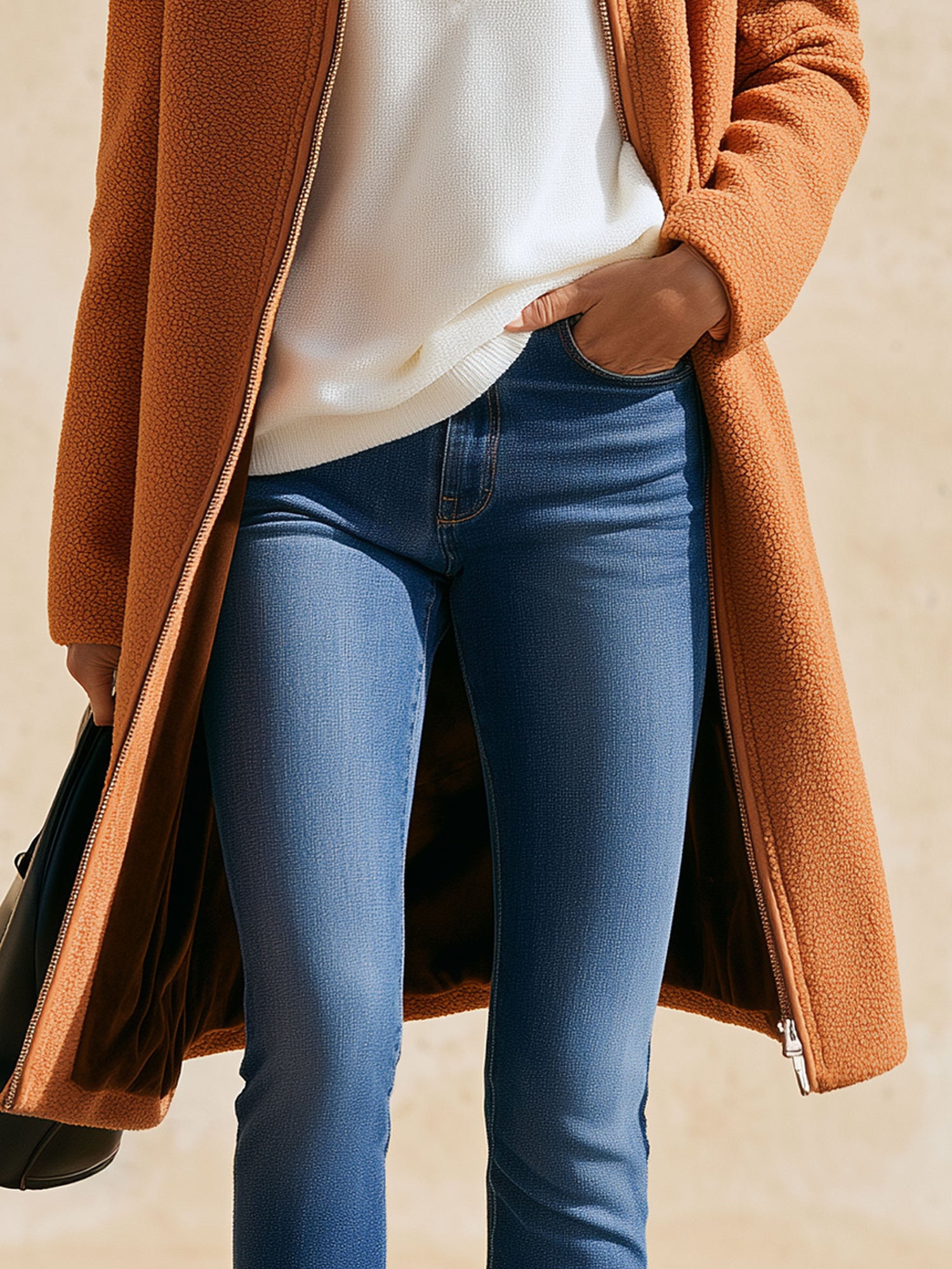 Casual Retro Orange Fleece Brown Faux Suede Lining Coat