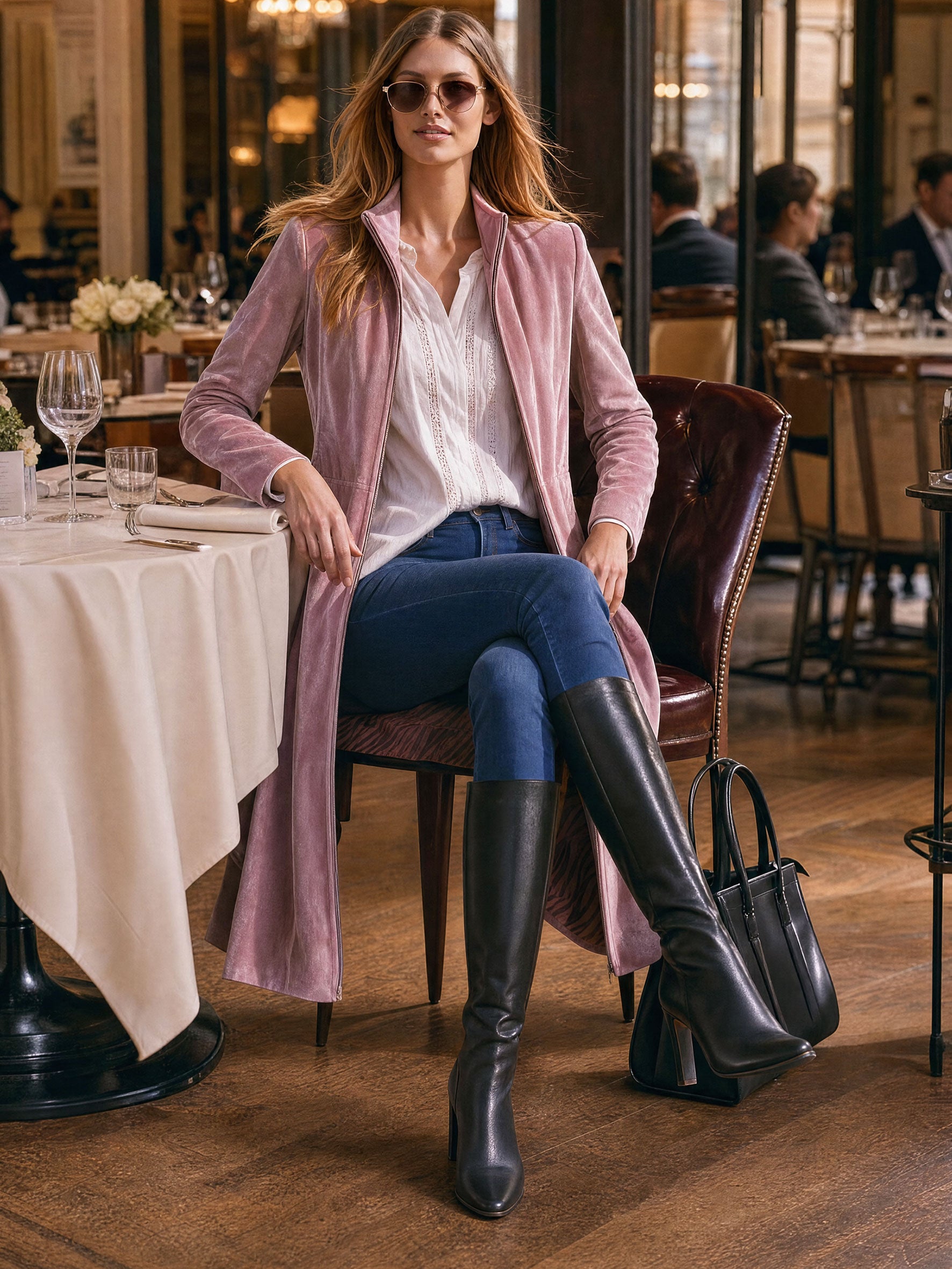 Casual Retro Zebra Print Pink Velvet Mid-length Coat