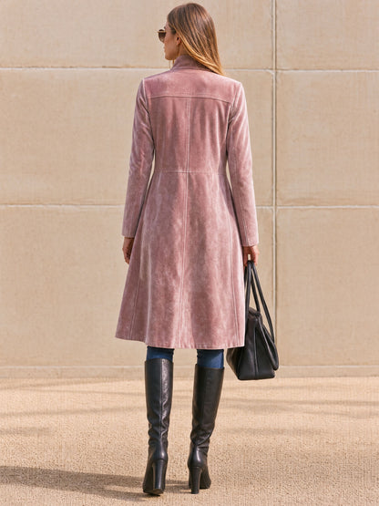 Casual Retro Zebra Print Pink Velvet Mid-length Coat