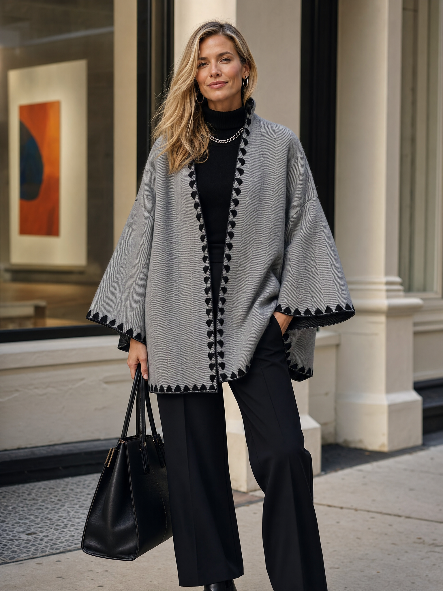 Casual Vintage Stand Collar Gray Herringbone Cropped Tweed Coat