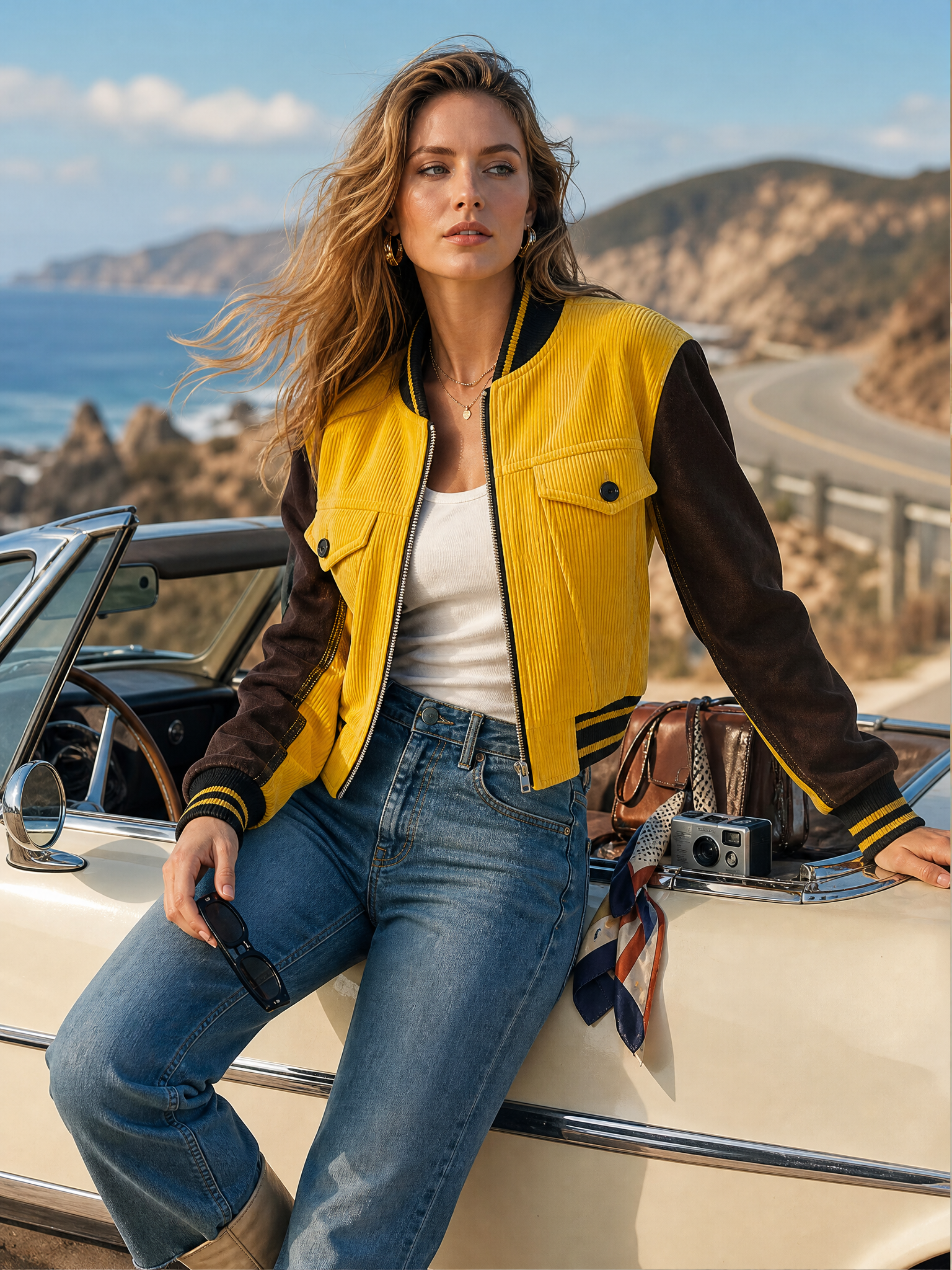 Retro-casual Elegant Corduroy And Faux-suede Panelled Jacket