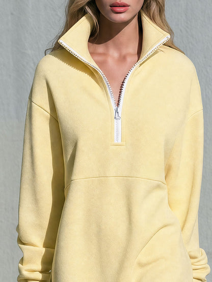 Stylish Retro Yellow Collared Half-zip Cotton Maxi Dress
