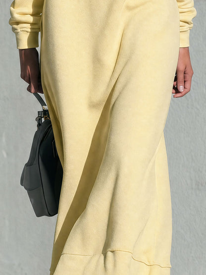 Stylish Retro Yellow Collared Half-zip Cotton Maxi Dress