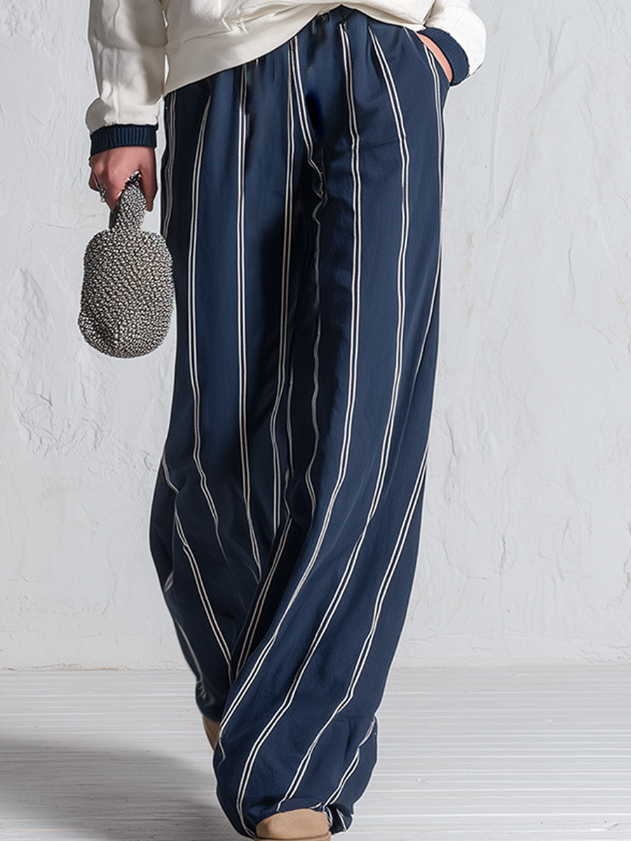 Casual Raglan-Sleeve Sweatshirt And Striped Sweatpants Set
