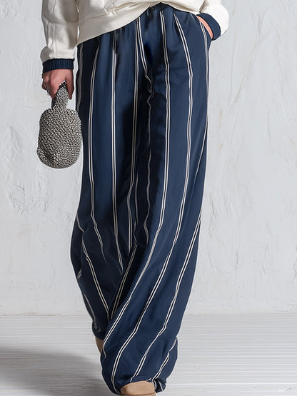 Casual Raglan-Sleeve Sweatshirt And Striped Sweatpants Set