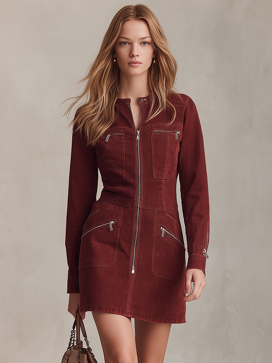 American Vintage Metal-zip Pocket Slim-fit Denim Mini Dress