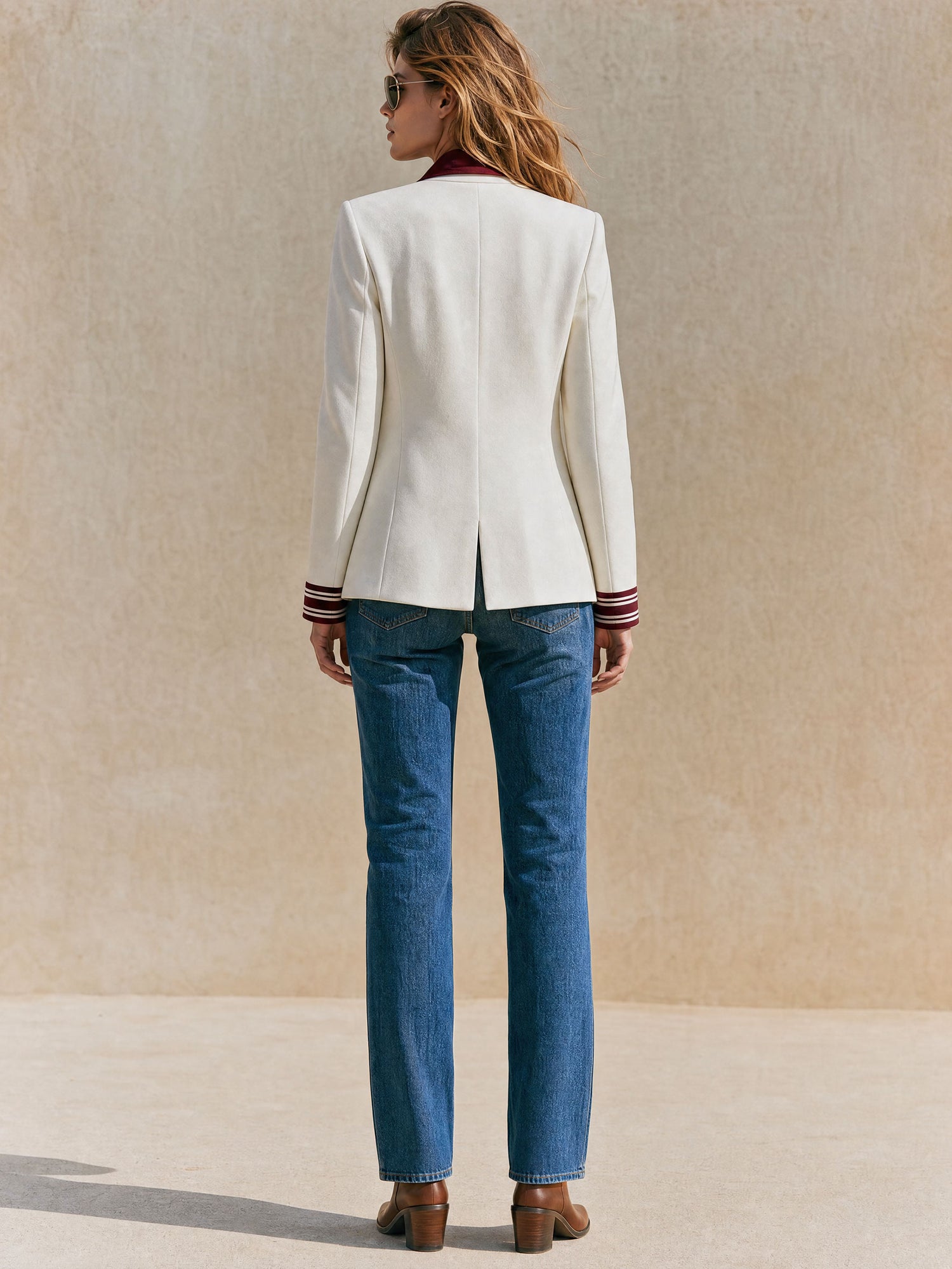 Stylish And Casual Striped Sleeve White Blazer