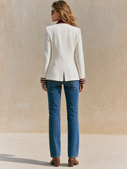 Stylish And Casual Striped Sleeve White Blazer