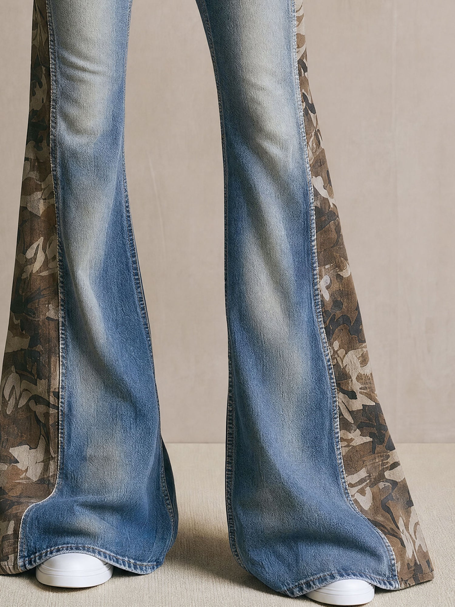 Stylish And Casual Camouflage Blue Flared Jeans