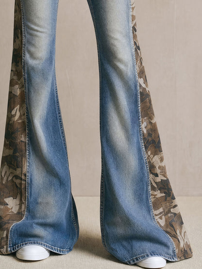 Stylish And Casual Camouflage Blue Flared Jeans