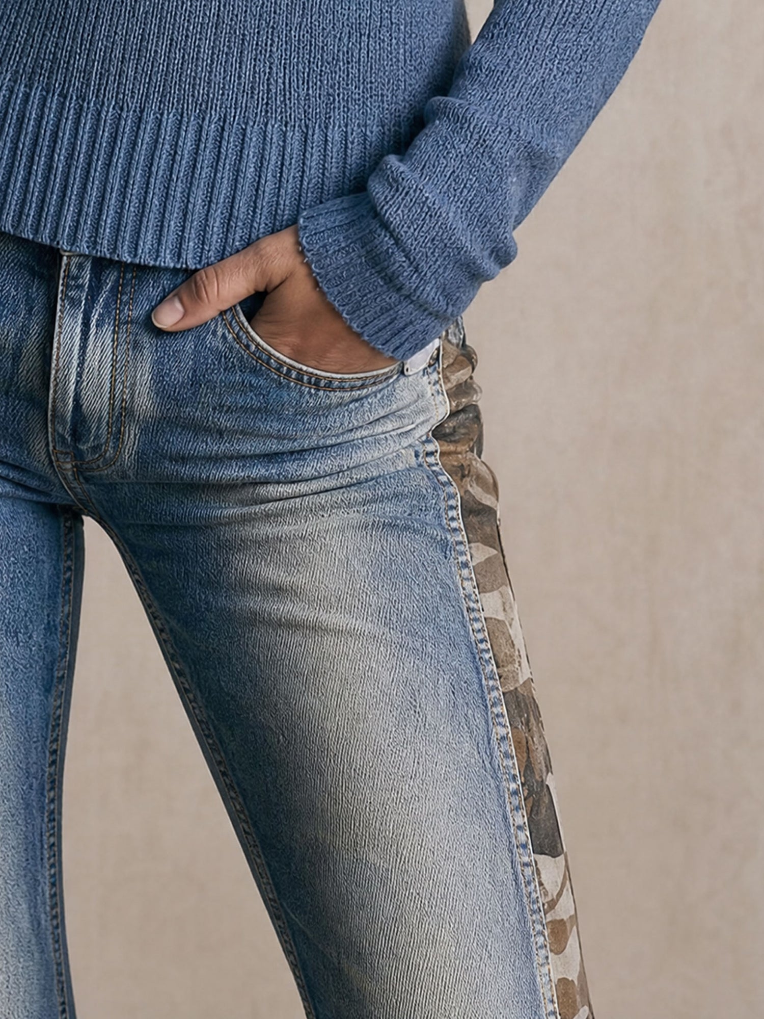 Stylish And Casual Camouflage Blue Flared Jeans