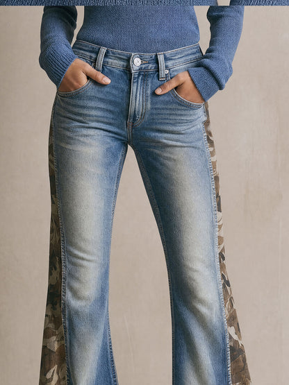 Stylish And Casual Camouflage Blue Flared Jeans