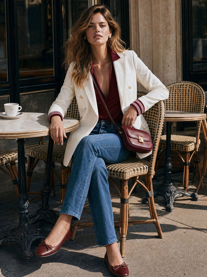 Stylish And Casual Striped Sleeve White Blazer