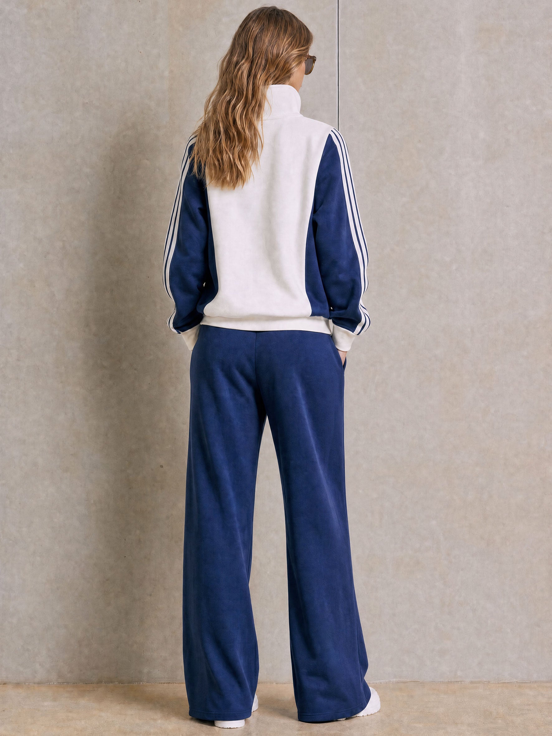 Sporty Casual Striped Half-zip Sweatshirt And Wide-leg Pants Set