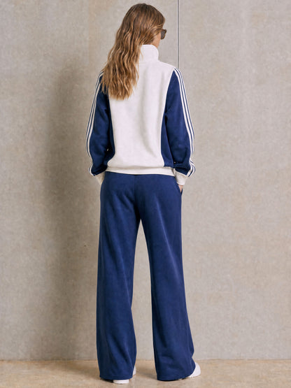 Sporty Casual Striped Half-zip Sweatshirt And Wide-leg Pants Set