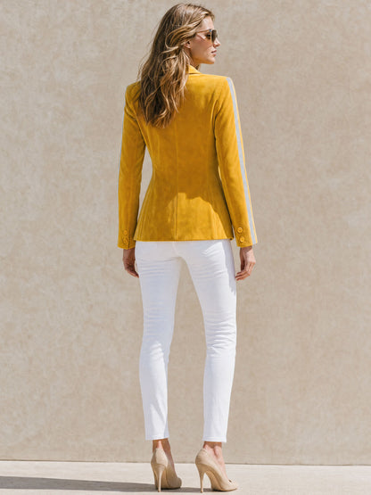 Stylish And Casual Silver Ribbon Yellow Velvet Blazer
