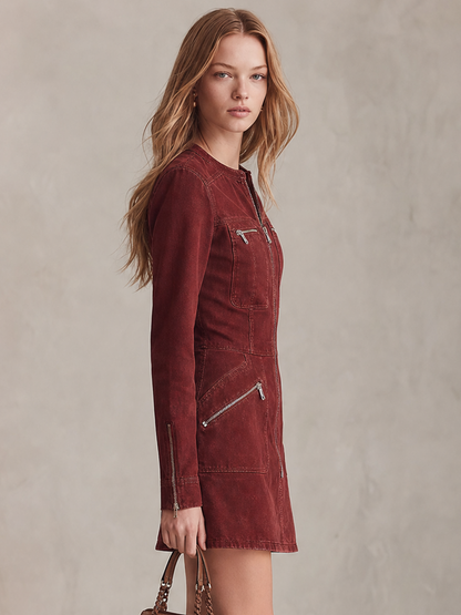 American Vintage Metal-zip Pocket Slim-fit Denim Mini Dress
