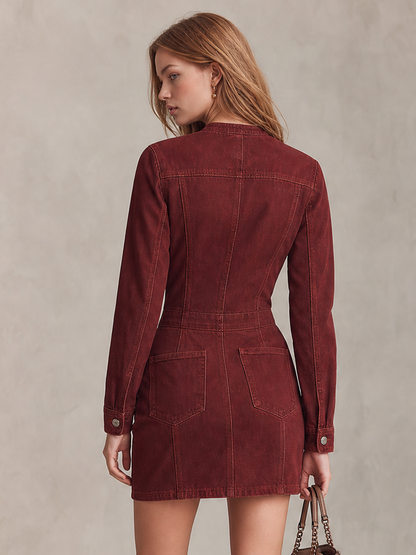 American Vintage Metal-zip Pocket Slim-fit Denim Mini Dress
