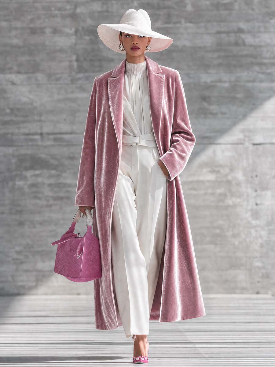 Urban Elegance Pink Shimmering Velvet Long Coat