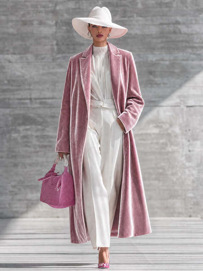 Urban Elegance Pink Shimmering Velvet Long Coat