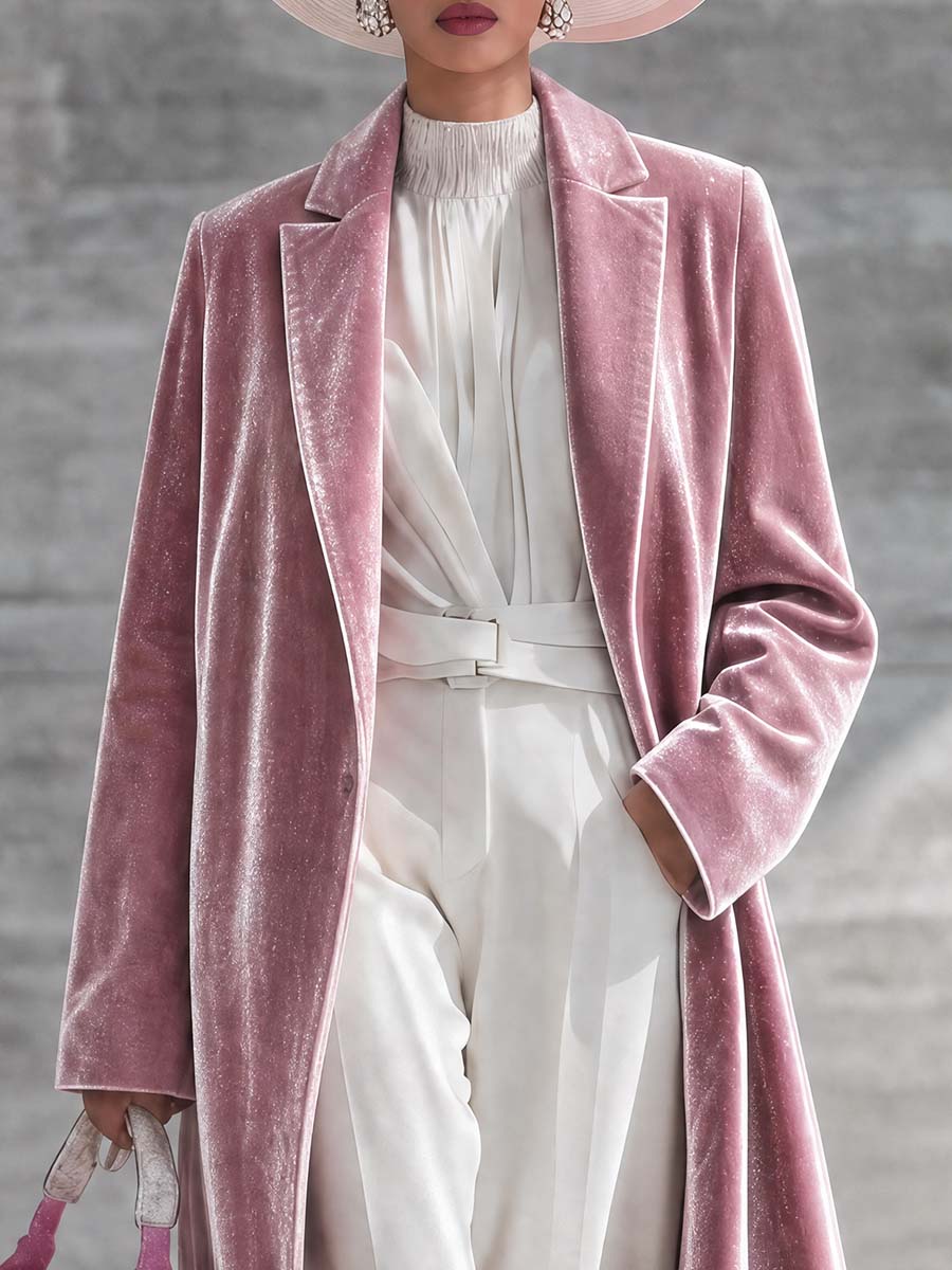 Urban Elegance Pink Shimmering Velvet Long Coat