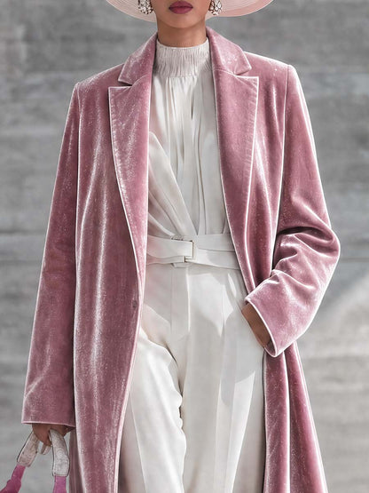 Urban Elegance Pink Shimmering Velvet Long Coat