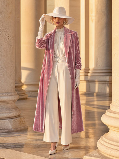Urban Elegance Pink Shimmering Velvet Long Coat