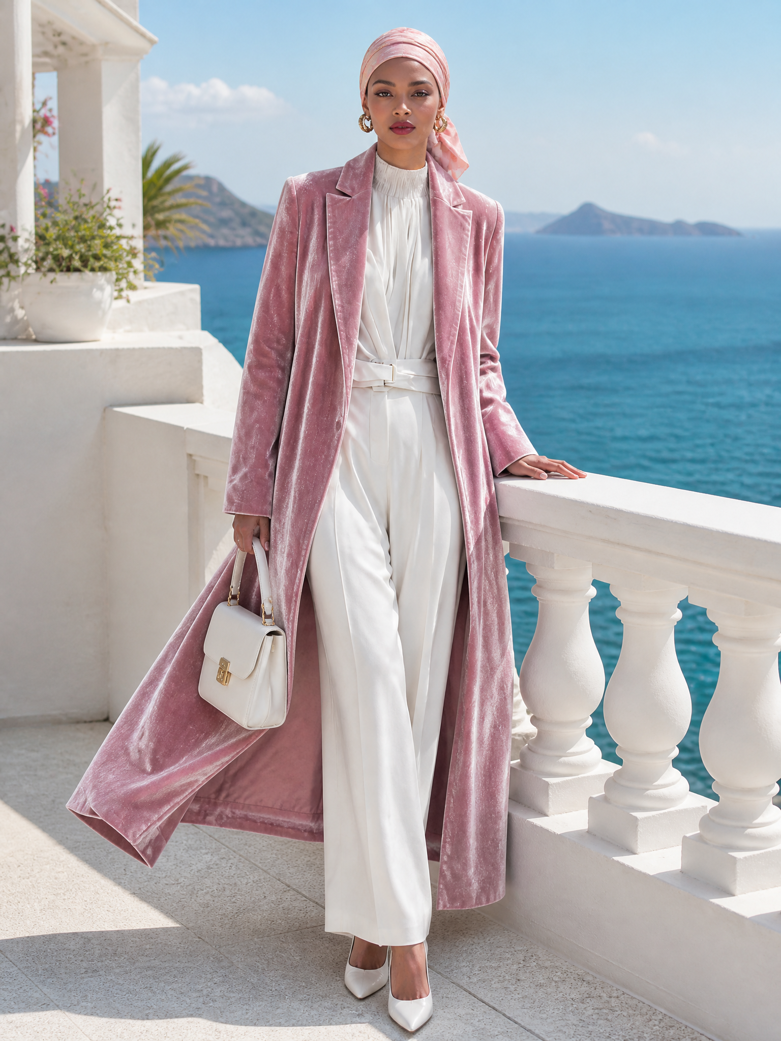 Urban Elegance Pink Shimmering Velvet Long Coat